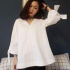 Tie-cuff V-neck Blouse