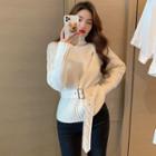 High-neck Loose-fit Sweater With Belt Milky White - One Size