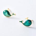 925 Sterling Silver Whale Earring 1 Pair - Green - One Size