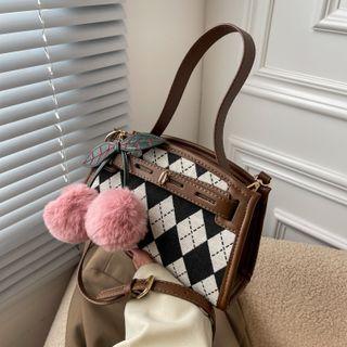 Pom Pom Argyle Crossbody Bag