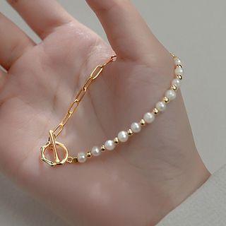 Faux Pearl Alloy Bracelet Bracelet - S925 Silver - Gold - One Size