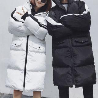 Couple Matching Lettering Hooded Padded Long Coat