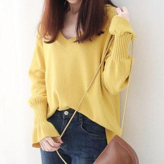 V-neck Flared Cuffs Sweater