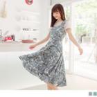 Square Neck Leaf Print Overall Dress