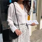 Notched-lapel Sheer Blouse White - One Size