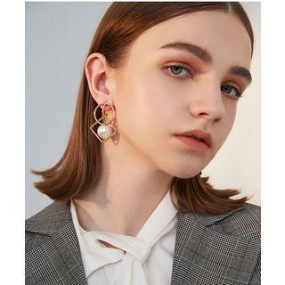 Faux Pearl Drop Earring 1 Pair - Gold & White - One Size