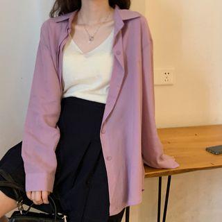 Plain Long-sleeve Oversize Shirt