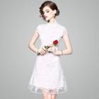 Short Sleeve Mandarin Collar Lace Dress