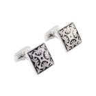 Elegant Ethnic Style Pattern Geometric Square Enamel Cufflinks Silver - One Size