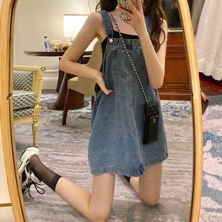 Suspender Denim Jumper Skirt Denim Blue - One Size