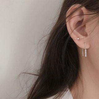 925 Sterling Silver Rhinestone Earring 1 Pair - 925 Silver - Geometric - Silver - One Size