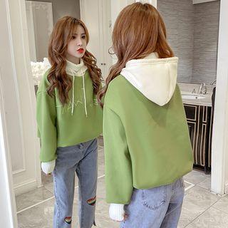 Mock Two Piece Letter Embroidered Hooded Pullover