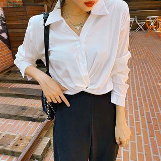 Knot-front Cropped Shirt