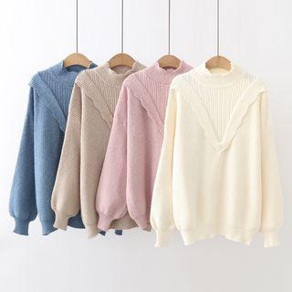 Puff-sleeve Scallop Trim Sweater