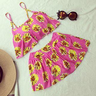 Set: Floral Print Cropped Tankini Top + Swimskirt