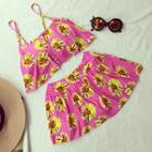 Set: Floral Print Cropped Tankini Top + Swimskirt