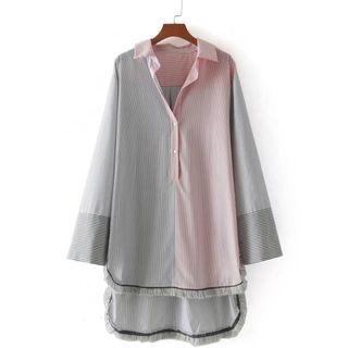 Dip-back Fray-hem Panel Long Shirt