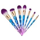 Set Of 7 : Diamond Cut Handle Makeup Brush Set Of 7 - Purple & Blue & Gold - One Size