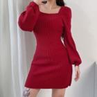 Bell-sleeve Knit Mini Dress Red - One Size