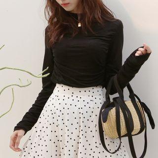 Long-sleeved Shirred Wool Blend Top