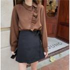Long-sleeve Plain Ruffle Trim Shirt