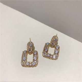 Square Rhinestone Alloy Dangle Earring 1 Pair - Ndyz278 - White - One Size