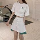 Set: Elbow-sleeve Cropped T-shirt + Shorts