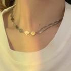 Layered Smiley Chain Necklace 1pc - Silver - One Size
