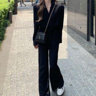 Drawstring-hem Cropped Blazer / Wide-leg Pants