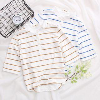 Striped Elbow Sleeve Henley T-shirt