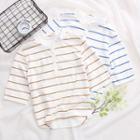 Striped Elbow Sleeve Henley T-shirt