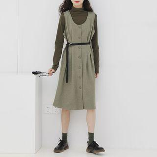 Plain Long-sleeve T-shirt / Single-breasted Jumper Dress