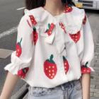Elbow-sleeve Strawberry Print Blouse As Shown In Figure - One Size