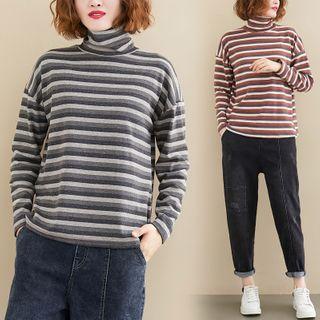 Striped High-neck Long-sleeve T Shirt