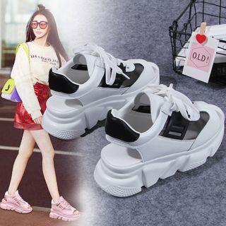 Mesh Panel Peep-toe Platform Sneakers