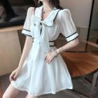 Contrast Trim Bow Mini A-line Dress