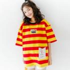 3/4-sleeve Tagged Striped T-shirt