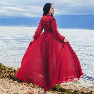 Long-sleeve Chiffon A-line Maxi Dress