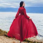 Long-sleeve Chiffon A-line Maxi Dress
