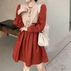 Knit Vest / Long-sleeve Mini A-line Dress