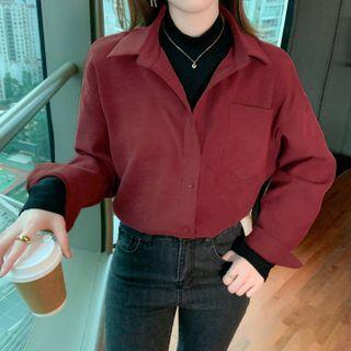 Mock Two-piece Corduroy Shirt / Long-sleeve Mock-neck Top