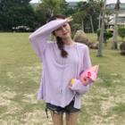Long-sleeve Hooded Slit T-shirt