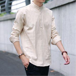 Pinstripe Stand-collar Long-sleeve Shirt