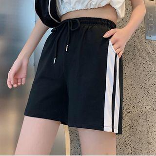 Elastic Drawstring High-waist Plain Loose Fit Straight Leg Short Sweatpants