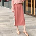 Plain Midi Skirt Pink - One Size