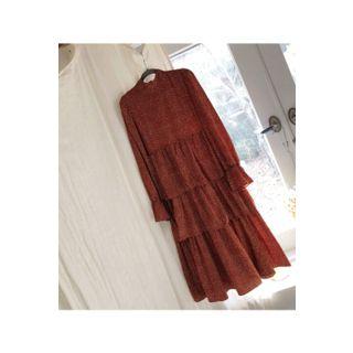 Mock-neck Pattern Tiered Long Dress