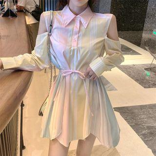 Sleeveless Mini A-line Shirtdress Almond - One Size