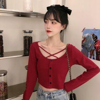 Long-sleeve Strappy Button-up Crop Top