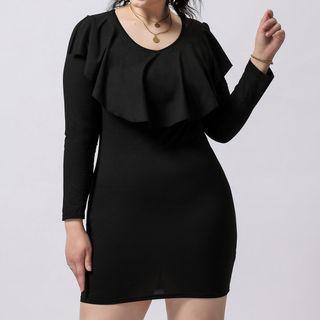 Plus Size Ruffle Trim Mini Bodycon Dress