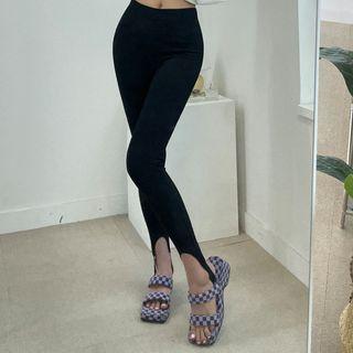 Plain Stirrup Leggings Black - One Size